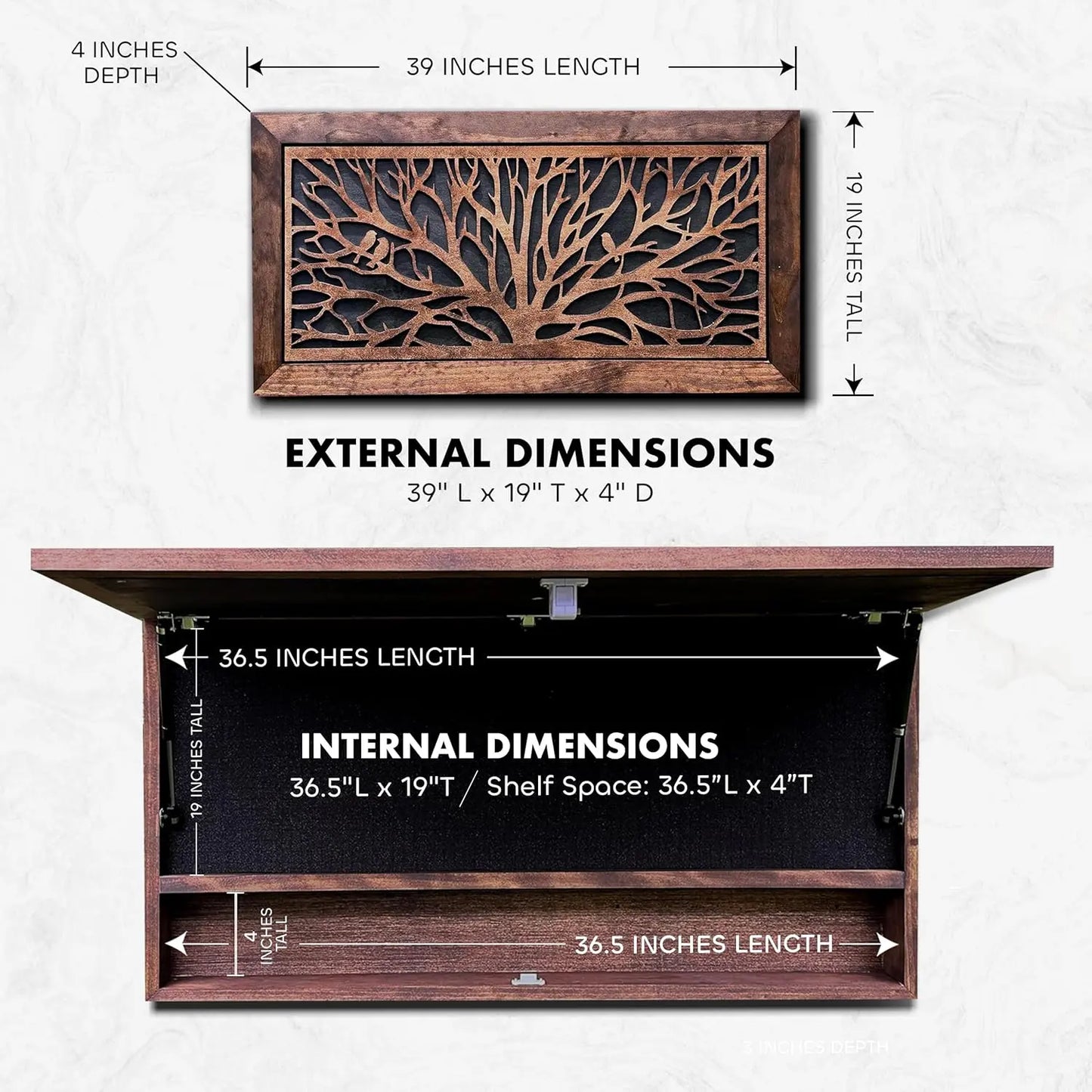 Birds in a Tree Large Gun Concealment Decor - Handcrafted Wooden Gun Cabinets - Gun Shelf Hidden Storage for Rifles, Shotguns, & Handguns - Quick Access Hidden Wall Safe Bellewood Designs