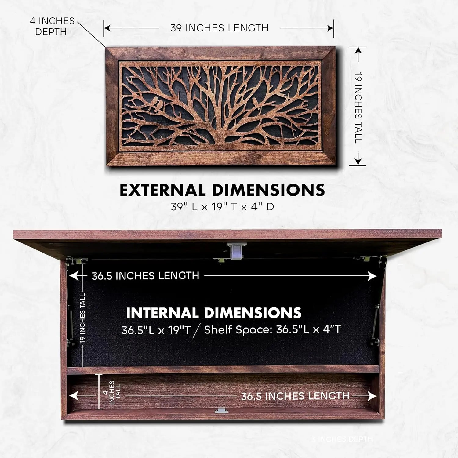 Birds in a Tree Large Gun Concealment Decor - Handcrafted Wooden Gun Cabinets - Gun Shelf Hidden Storage for Rifles, Shotguns, & Handguns - Quick Access Hidden Wall Safe Bellewood Designs