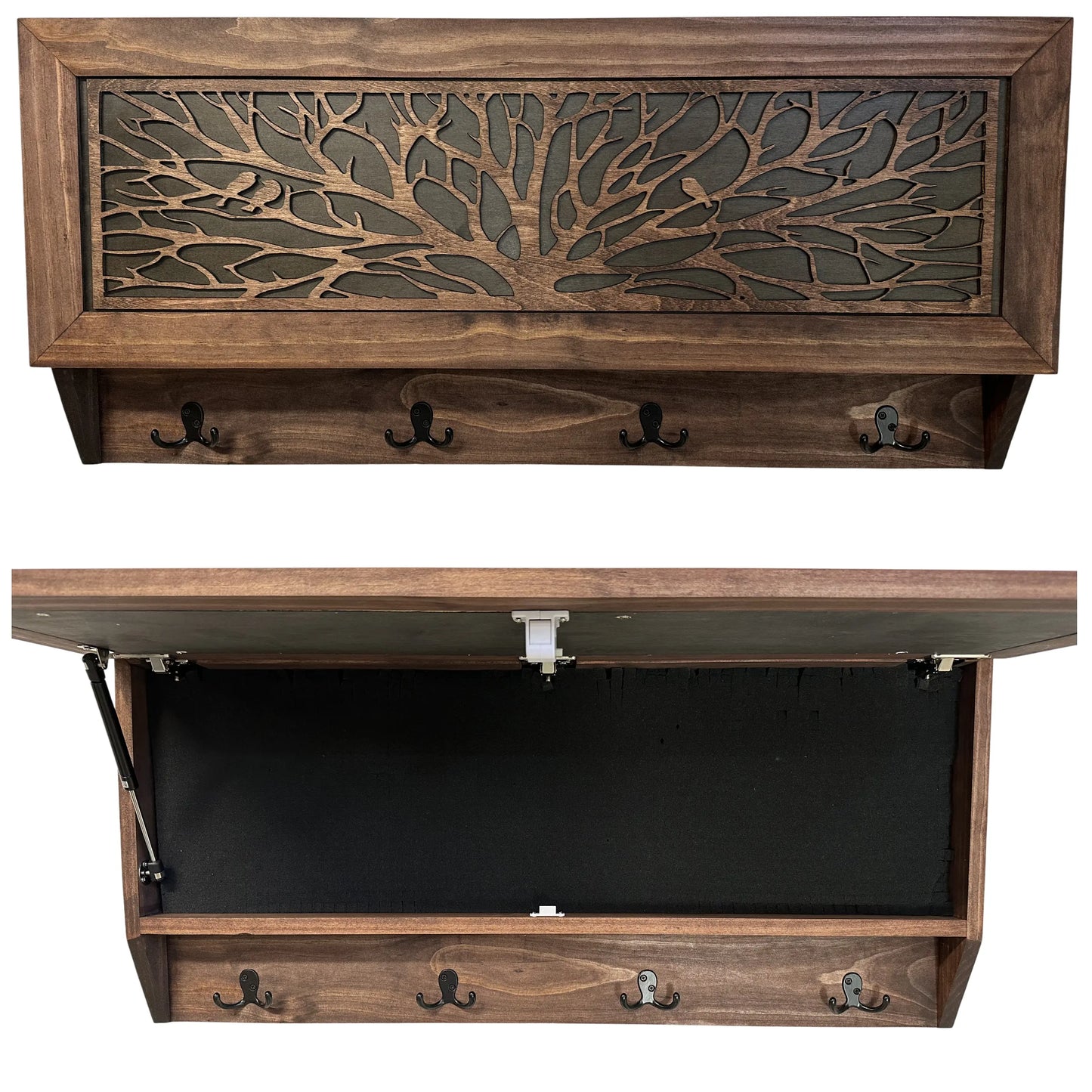 Birds in a Tree Large Gun Concealment Coat Rack - Handcrafted Wooden Gun Cabinets - Gun Shelf Hidden Storage for Rifles, Shotguns, & Handguns - Quick Access Hidden Wall Safe Bellewood Designs
