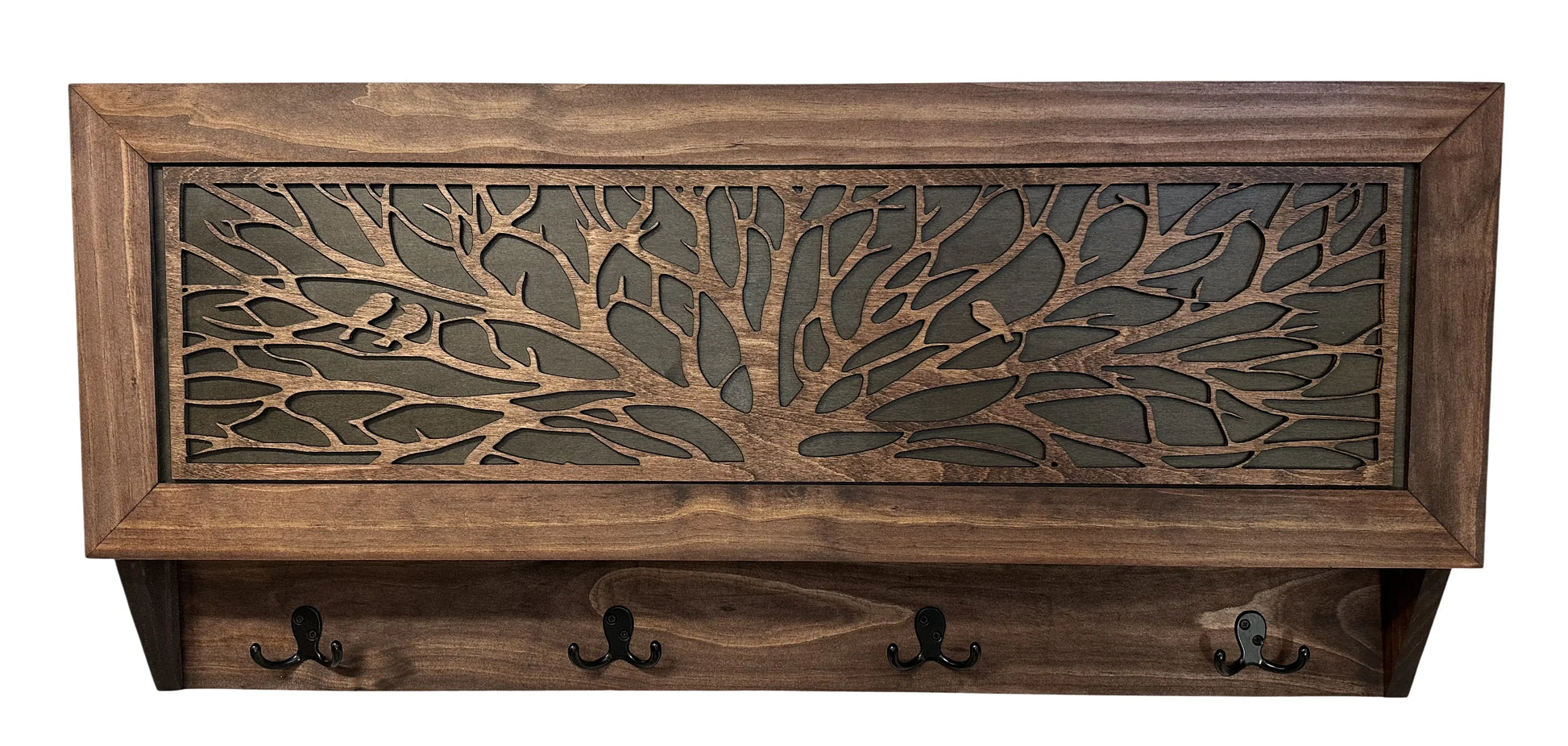 Birds in a Tree Large Gun Concealment Coat Rack - Handcrafted Wooden Gun Cabinets - Gun Shelf Hidden Storage for Rifles, Shotguns, & Handguns - Quick Access Hidden Wall Safe Bellewood Designs