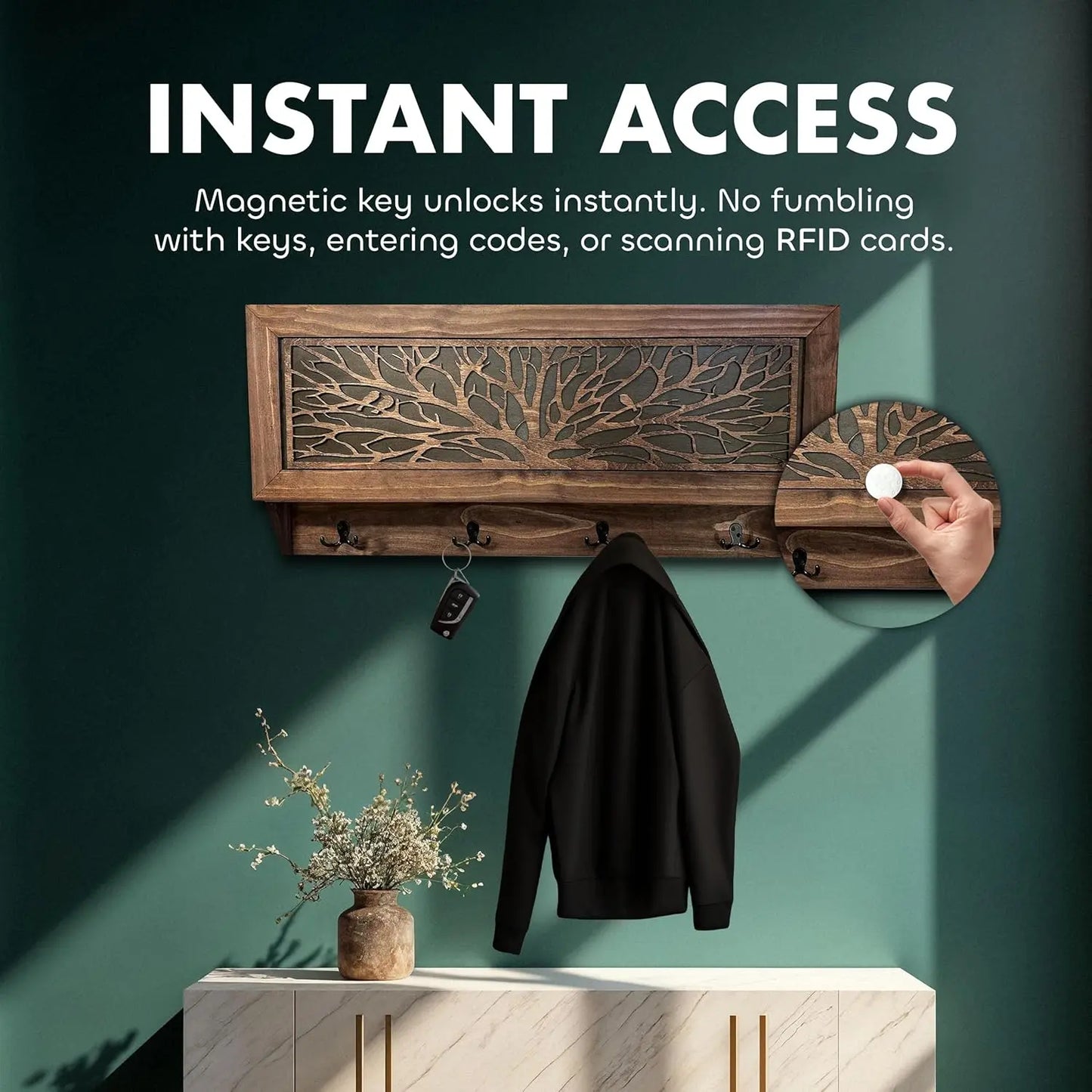 Birds in a Tree Large Gun Concealment Coat Rack - Handcrafted Wooden Gun Cabinets - Gun Shelf Hidden Storage for Rifles, Shotguns, & Handguns - Quick Access Hidden Wall Safe Bellewood Designs