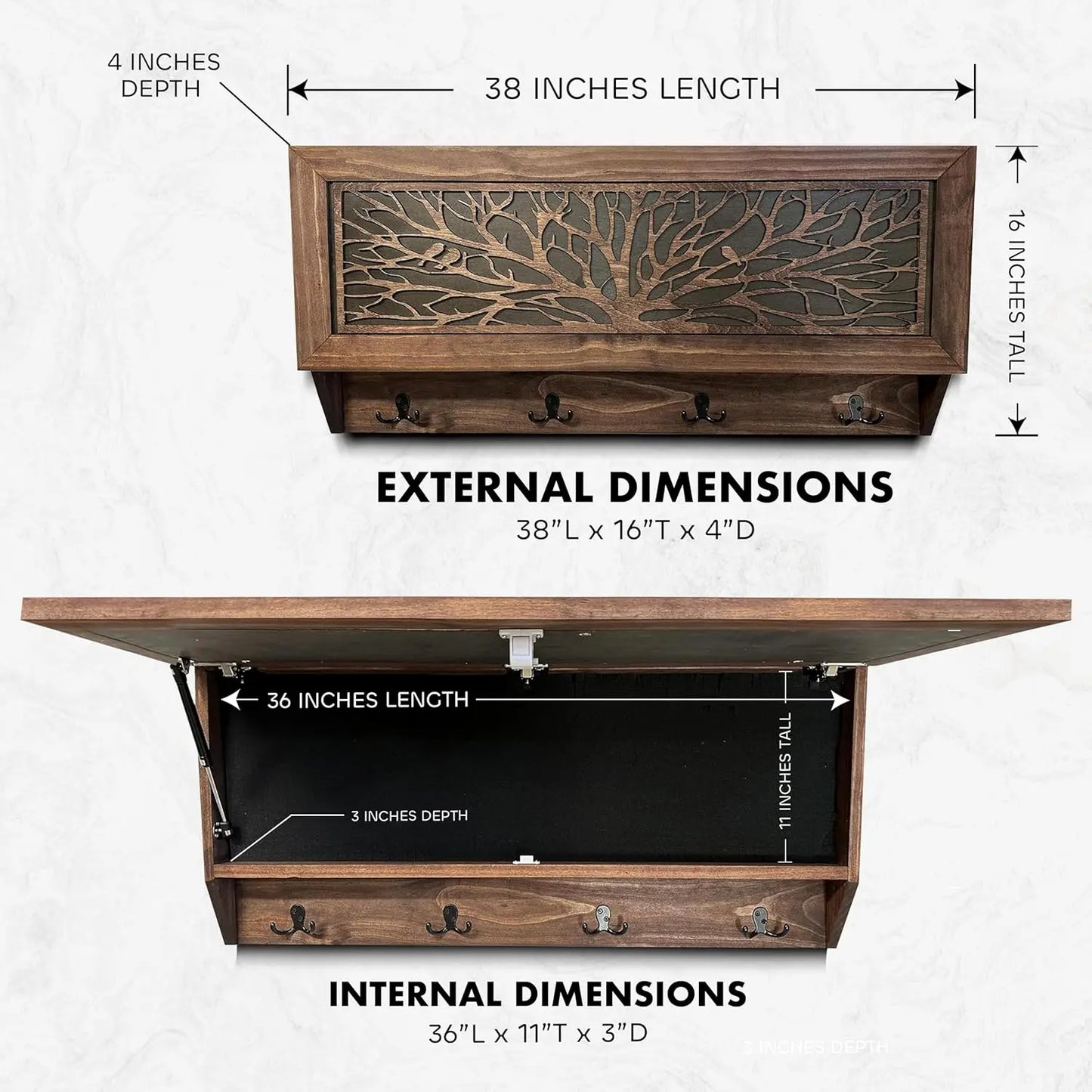 Birds in a Tree Large Gun Concealment Coat Rack - Handcrafted Wooden Gun Cabinets - Gun Shelf Hidden Storage for Rifles, Shotguns, & Handguns - Quick Access Hidden Wall Safe Bellewood Designs