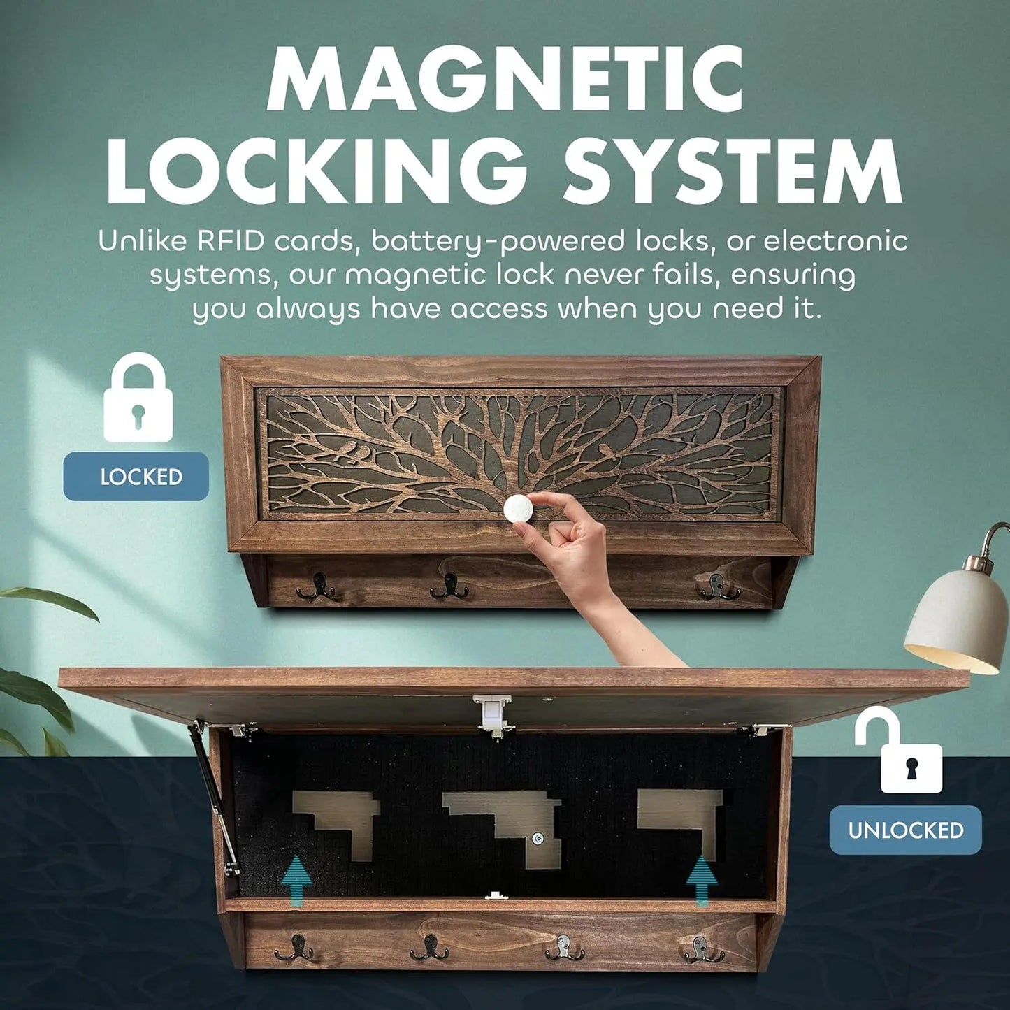 Birds in a Tree Large Gun Concealment Coat Rack - Handcrafted Wooden Gun Cabinets - Gun Shelf Hidden Storage for Rifles, Shotguns, & Handguns - Quick Access Hidden Wall Safe Bellewood Designs