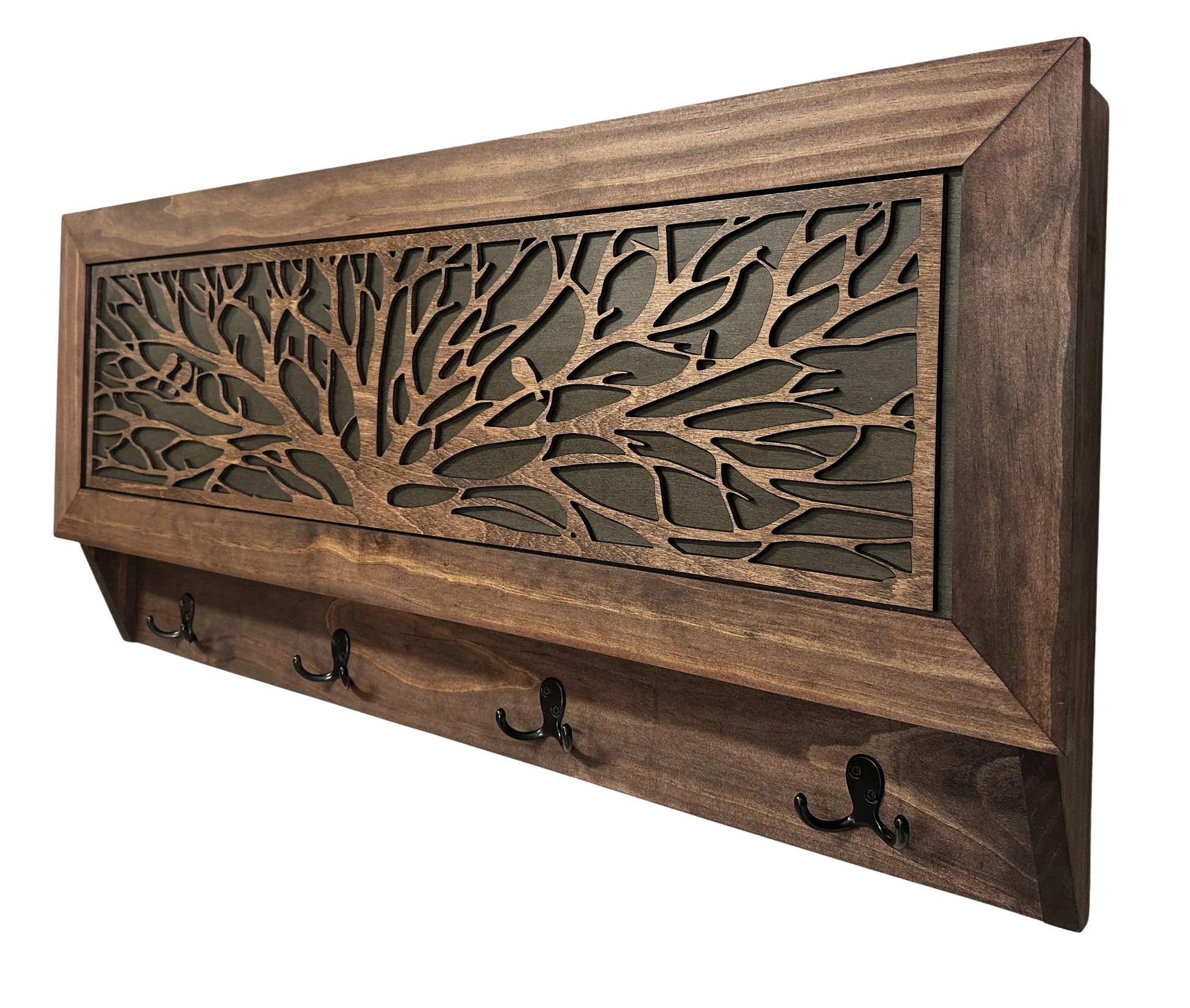 Birds in a Tree Large Gun Concealment Coat Rack - Handcrafted Wooden Gun Cabinets - Gun Shelf Hidden Storage for Rifles, Shotguns, & Handguns - Quick Access Hidden Wall Safe Bellewood Designs
