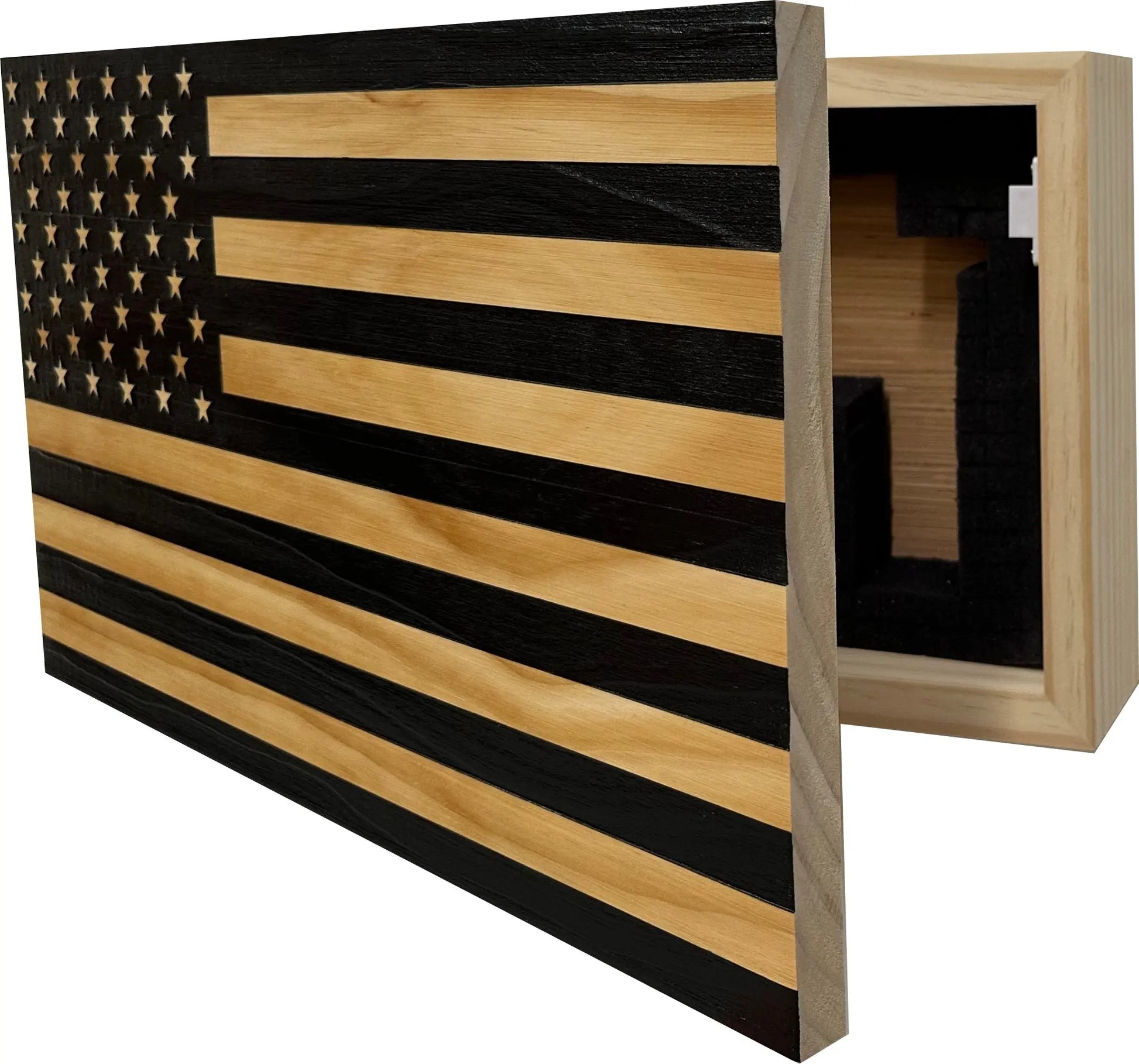 American Flag Decorative & Secure Wall-Mounted Gun Cabinet (Black) Bellewood Designs