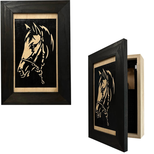Hidden Gun Safe Black Horse Wall Art Decoration - Secure Gun Cabinet by Bellewood Designs - GOLD TESTING EQUIPMENT