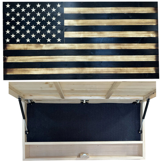 Large American Flag Hidden Gun Storage Cabinet (Black) Bellewood Designs