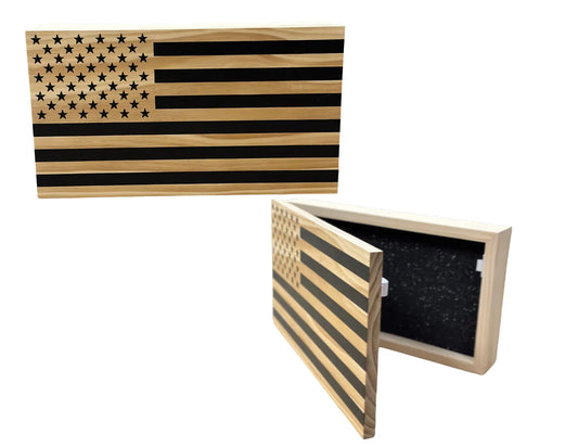 Opposite Inverted Flag (Black) Gun Safe - Wall Mounted Decorative Secure Gun Cabinet Bellewood Designs
