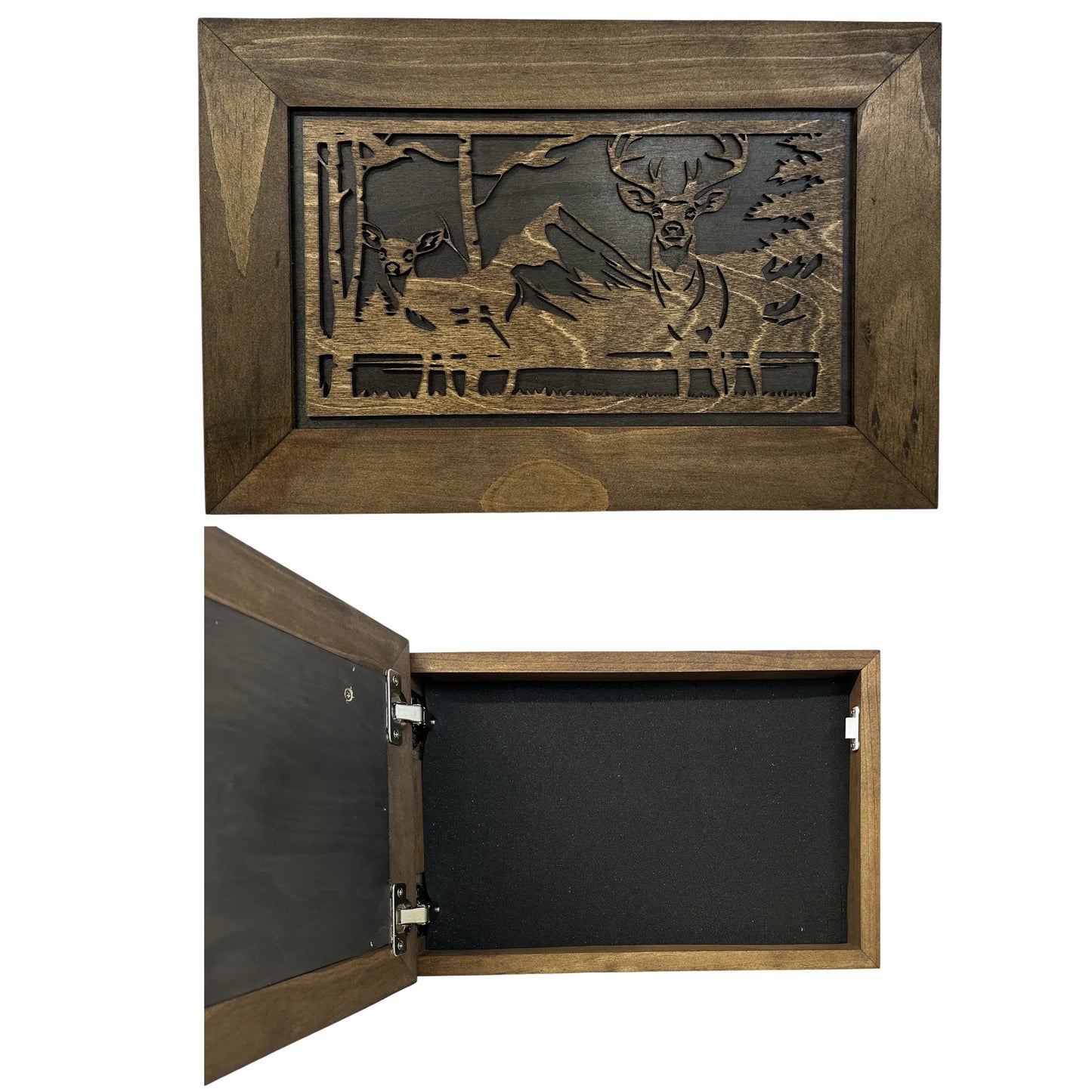 Buck and Doe in The Woods Gun Concealment Furniture - Handcrafted Hidden Gun Storage Wall Decor - Hidden Gun Shelf with Magnetic Lock for Quick Access Bellewood Designs