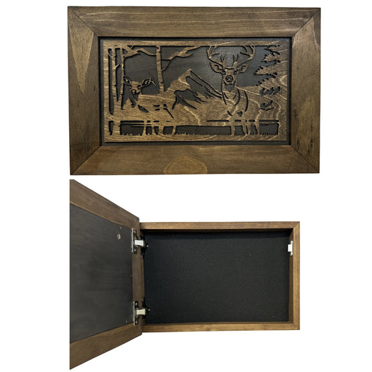Buck and Doe in The Woods Gun Concealment Furniture - Handcrafted Hidden Gun Storage Wall Decor - Hidden Gun Shelf with Magnetic Lock for Quick Access Bellewood Designs