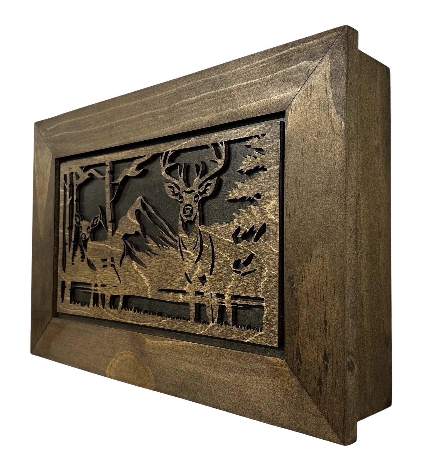 Buck and Doe in The Woods Gun Concealment Furniture - Handcrafted Hidden Gun Storage Wall Decor - Hidden Gun Shelf with Magnetic Lock for Quick Access Bellewood Designs