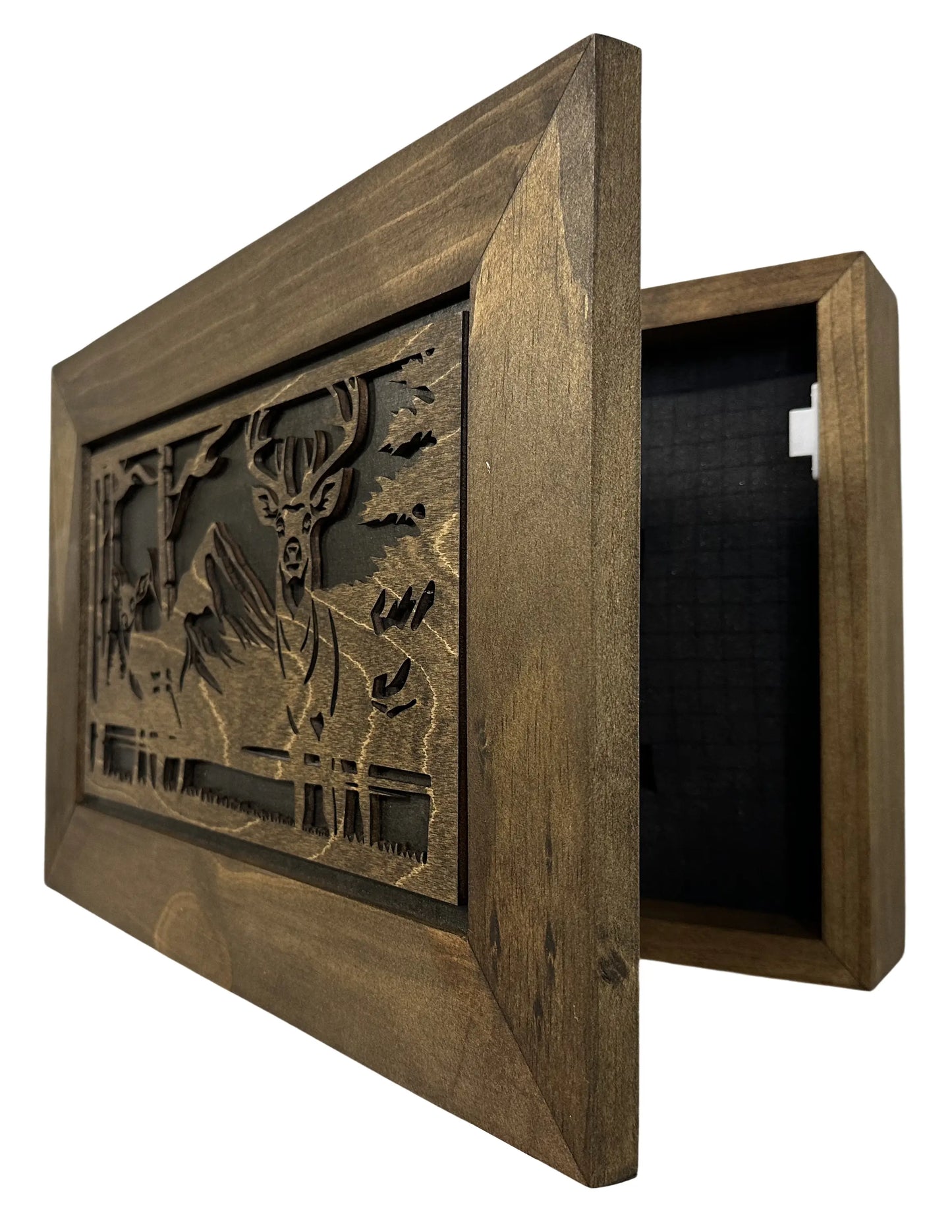 Buck and Doe in The Woods Gun Concealment Furniture - Handcrafted Hidden Gun Storage Wall Decor - Hidden Gun Shelf with Magnetic Lock for Quick Access Bellewood Designs