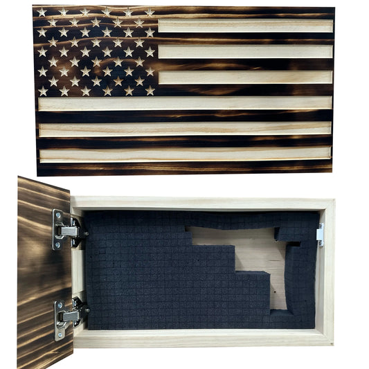 Burnt American Flag Hidden Gun Storage Cabinet Bellewood Designs