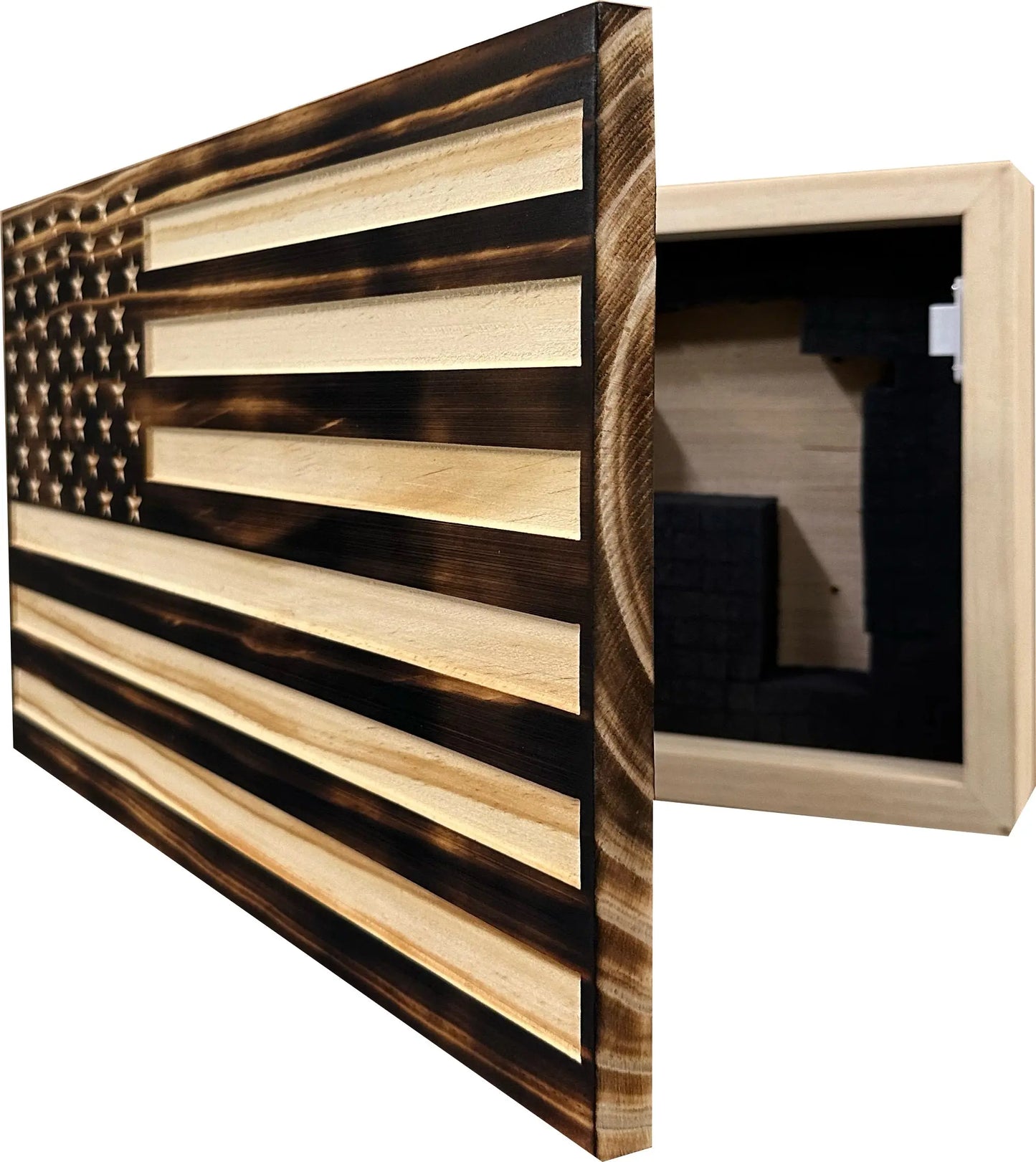 Burnt American Flag Hidden Gun Storage Cabinet Bellewood Designs