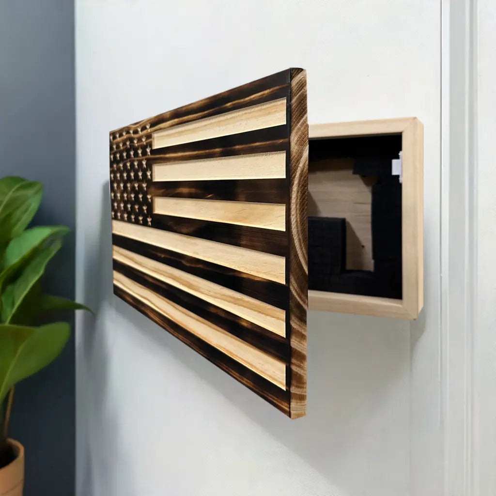 Burnt American Flag Hidden Gun Storage Cabinet Bellewood Designs