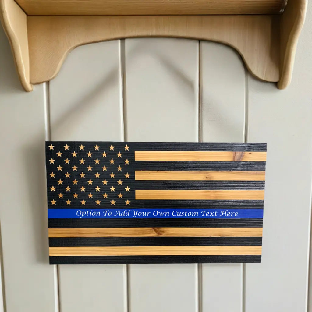 Blue Line American Flag Hidden Gun Storage, Customizable Thin Blue Line Concealment Flag for Police Officers and Law Enforcement Professionals Bellewood Designs