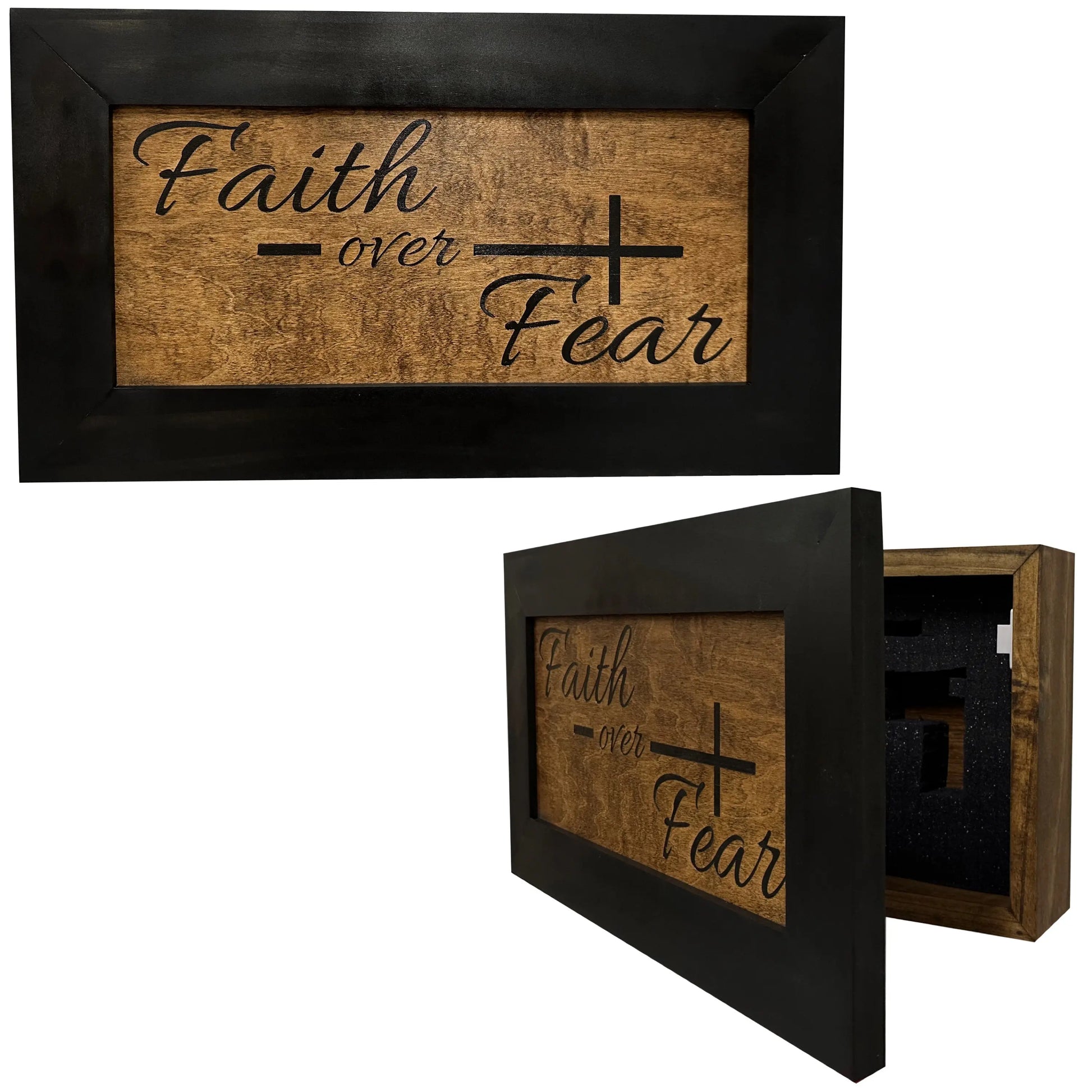 Faith Over Fear Decorative Wall-Mounted Secure Gun Cabinet Bellewood Designs