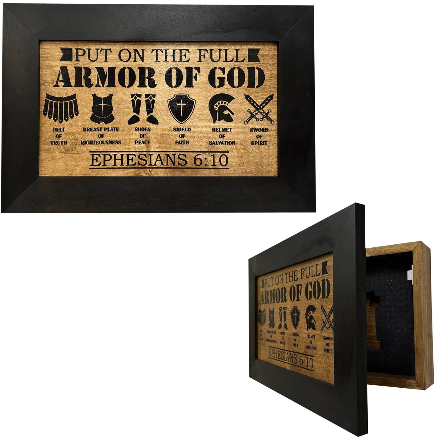 Hidden Gun Cabinet Put On The Full Armor Of God, Secure Concealed Ephesians 6:10 Gun Safe by Bellewood Designs Bellewood Designs