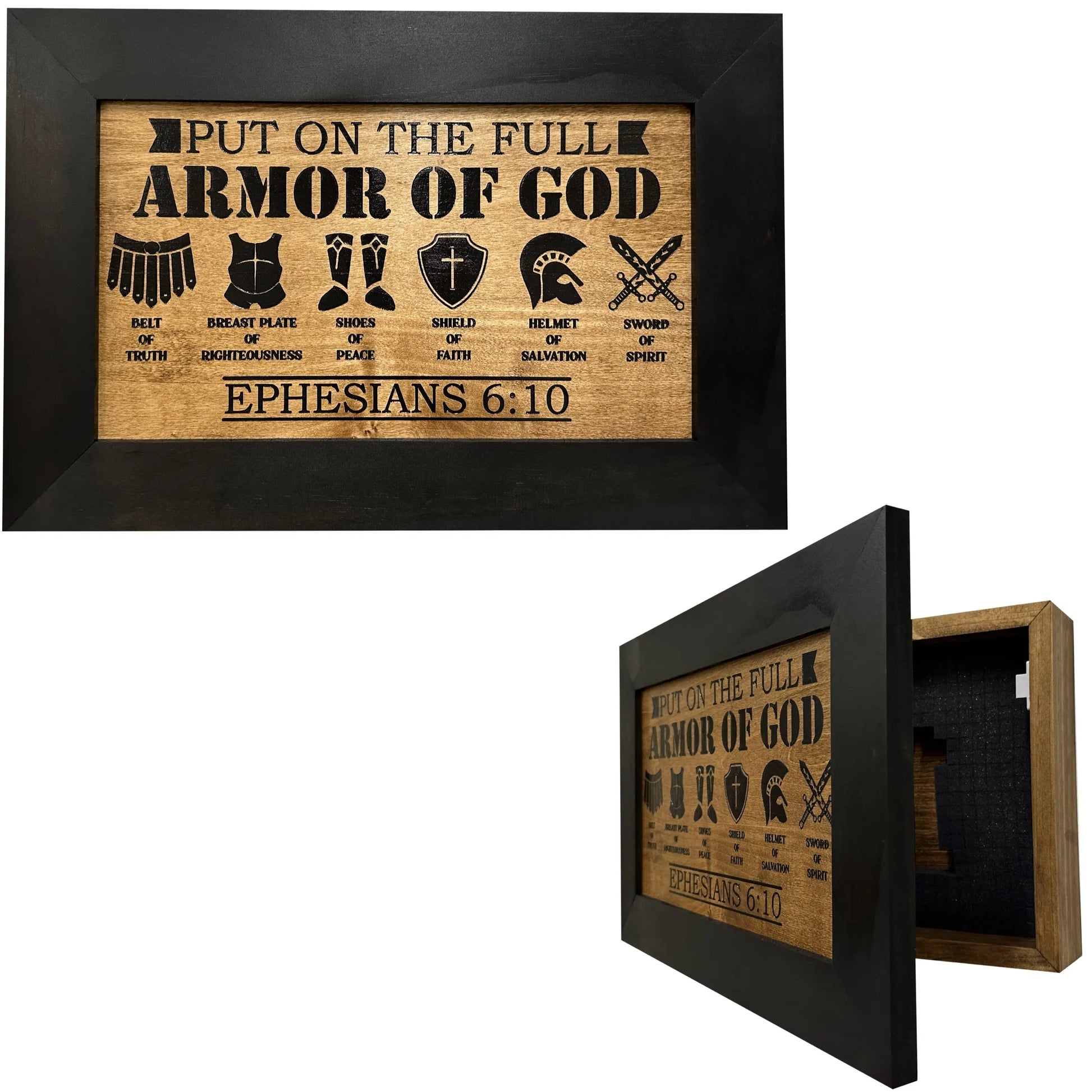 Hidden Gun Cabinet Put On The Full Armor Of God, Secure Concealed Ephesians 6:10 Gun Safe by Bellewood Designs Bellewood Designs