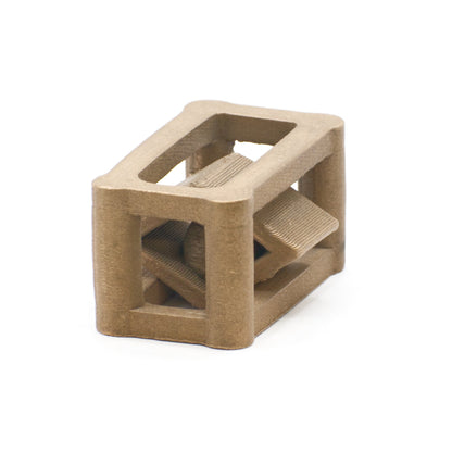 Three-quarter view of a caged box showcasing internal stepped platforms and layered construction on a white background