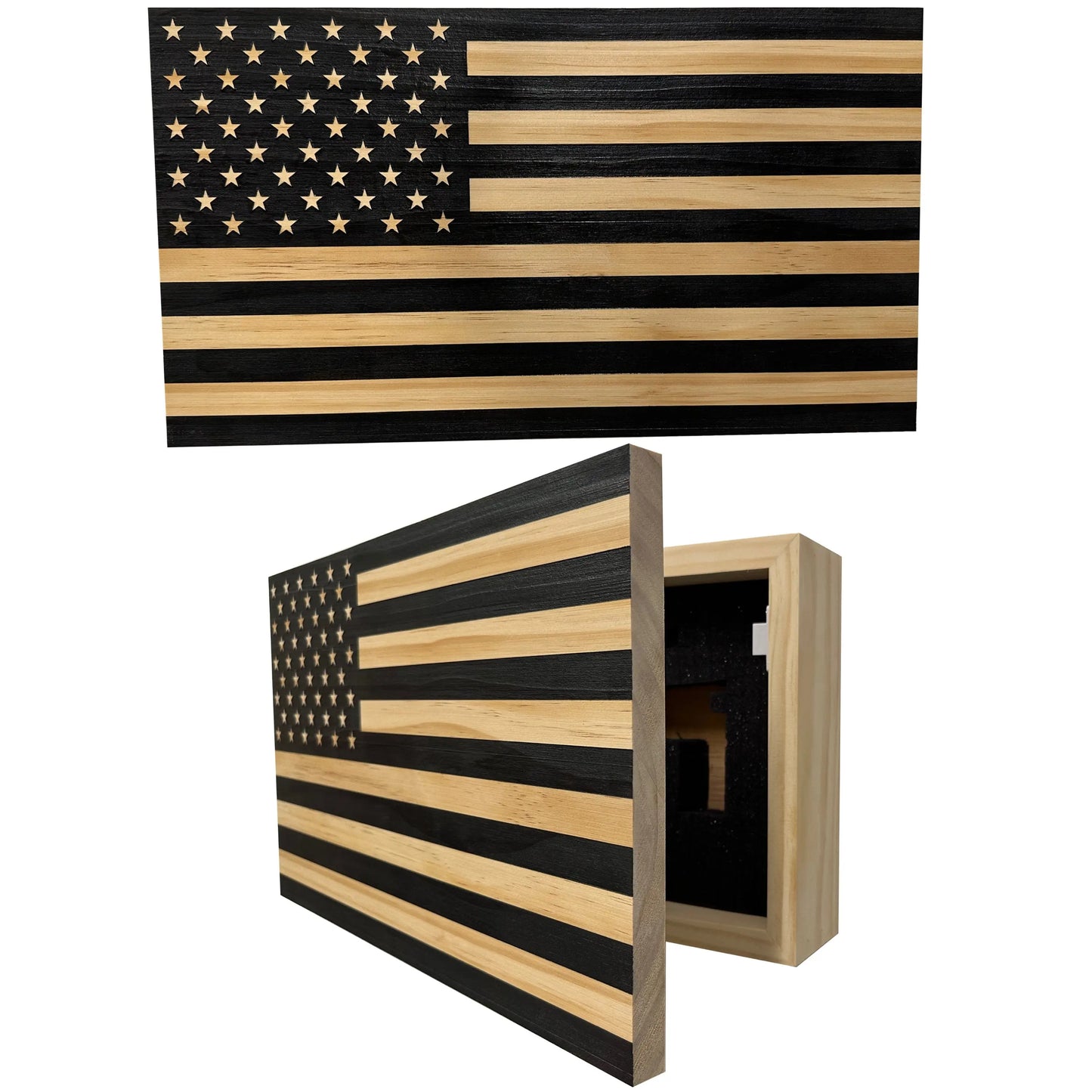 American Flag Decorative & Secure Wall-Mounted Gun Cabinet (Carbon Gray) - GOLD TESTING EQUIPMENT