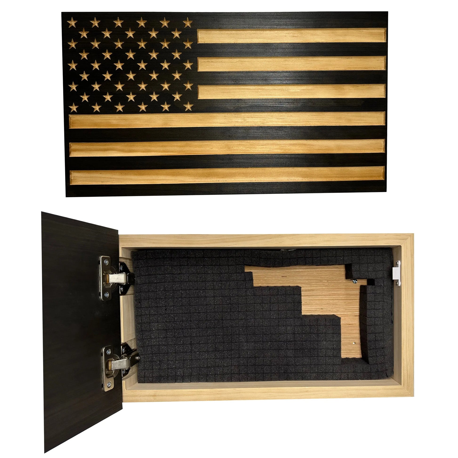 Carved American Flag Decorative Wall-Mounted Secure Gun Cabinet Bellewood Designs