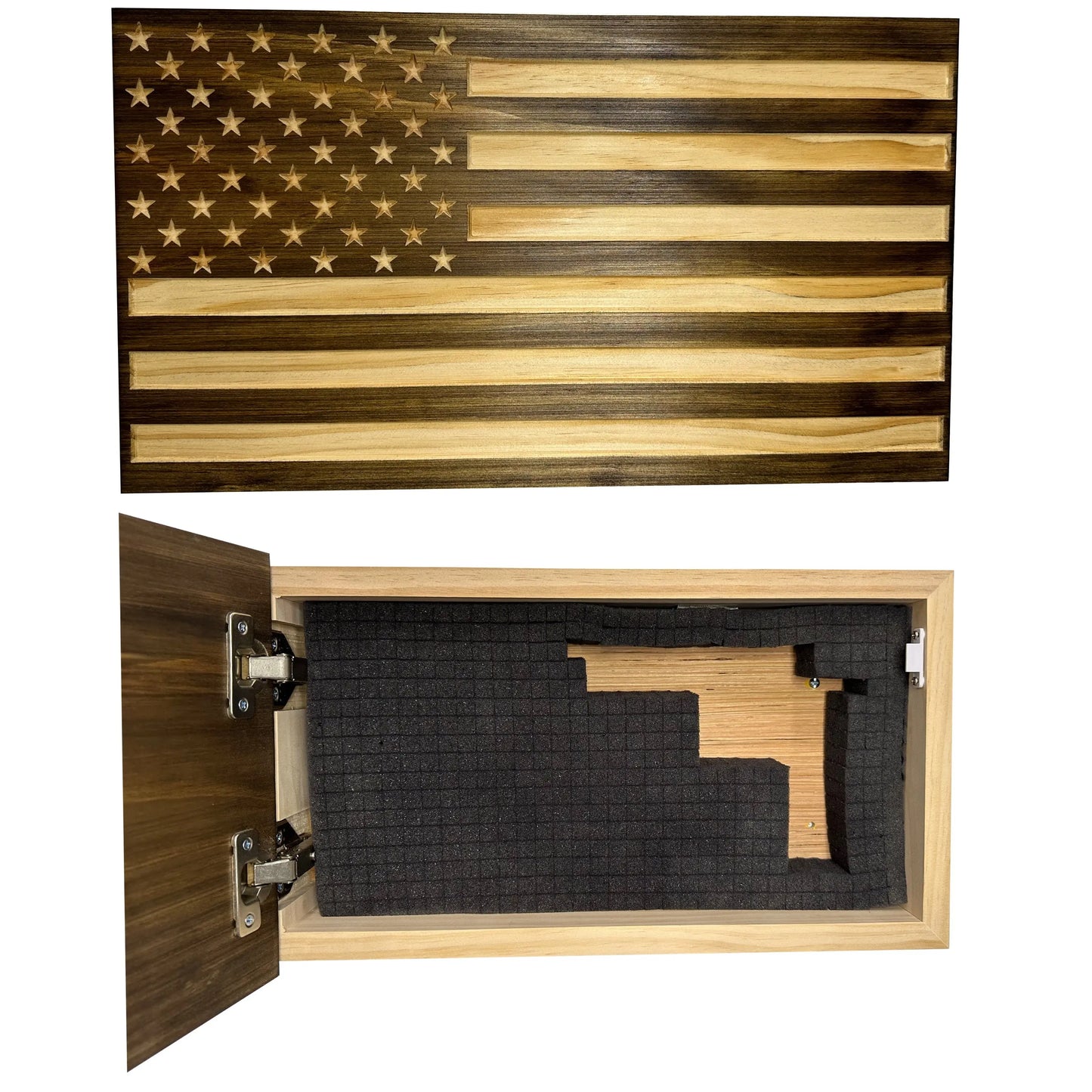 Carved American Flag Decorative Wall-Mounted Secure Gun Cabinet Bellewood Designs
