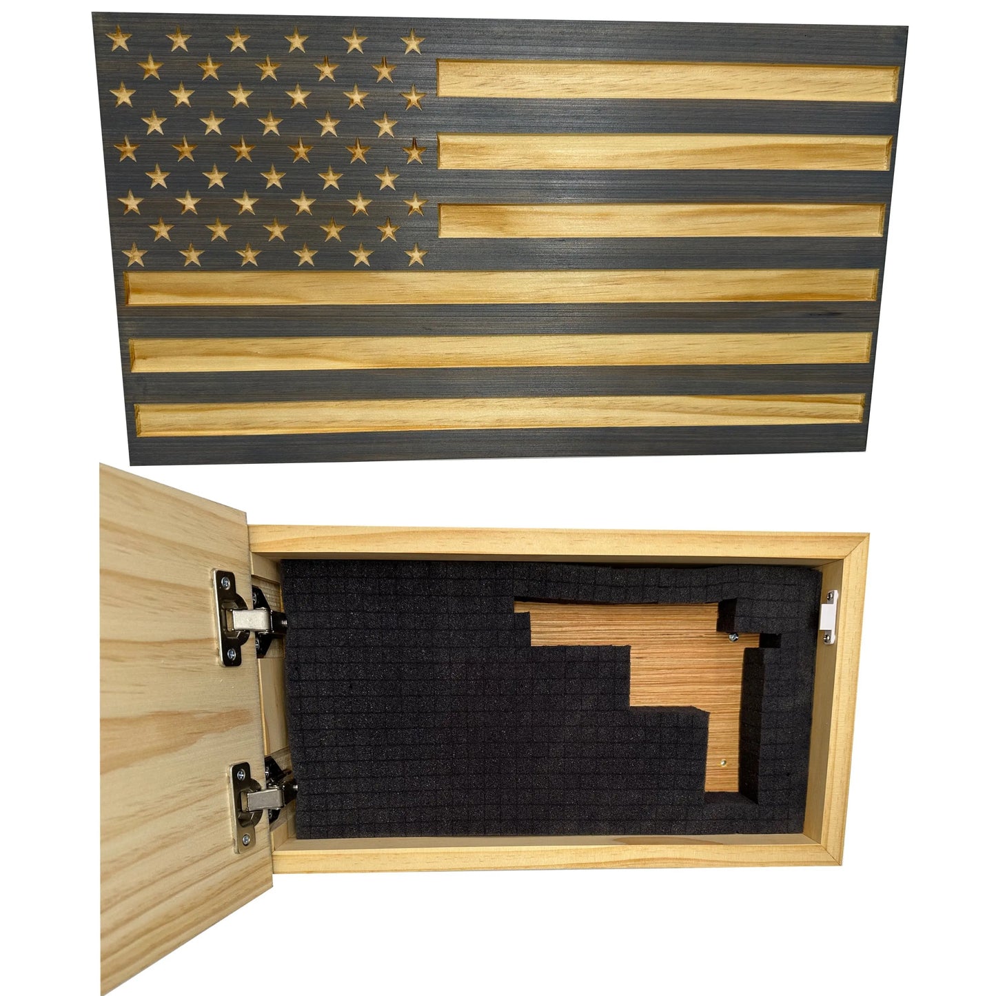 Carved American Flag Decorative Wall-Mounted Secure Gun Cabinet Bellewood Designs