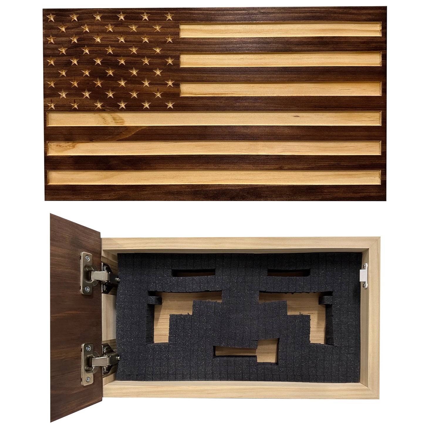 Carved American Flag Decorative Wall-Mounted Secure Gun Cabinet Bellewood Designs
