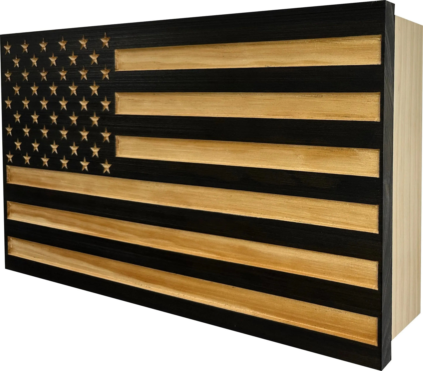 Carved American Flag Decorative Wall-Mounted Secure Gun Cabinet Bellewood Designs
