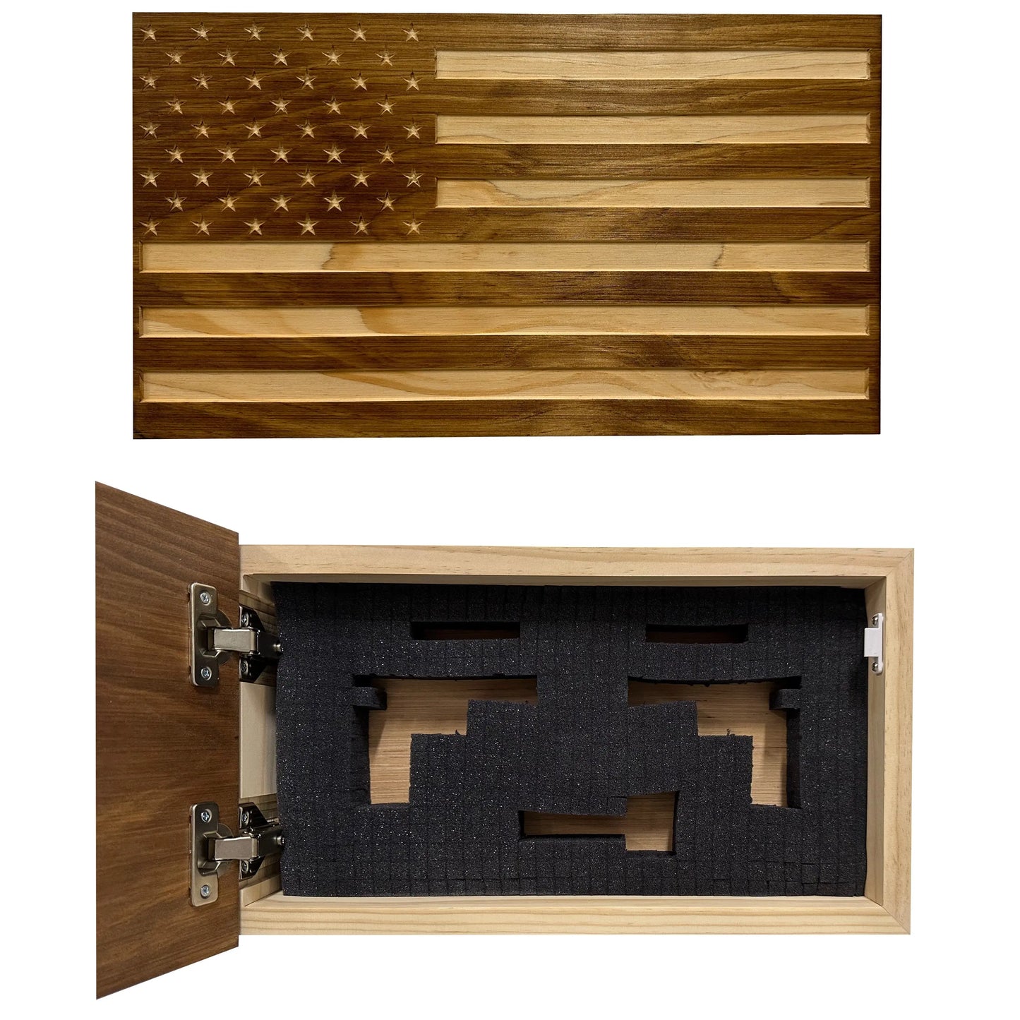 Carved American Flag Decorative Wall-Mounted Secure Gun Cabinet Bellewood Designs
