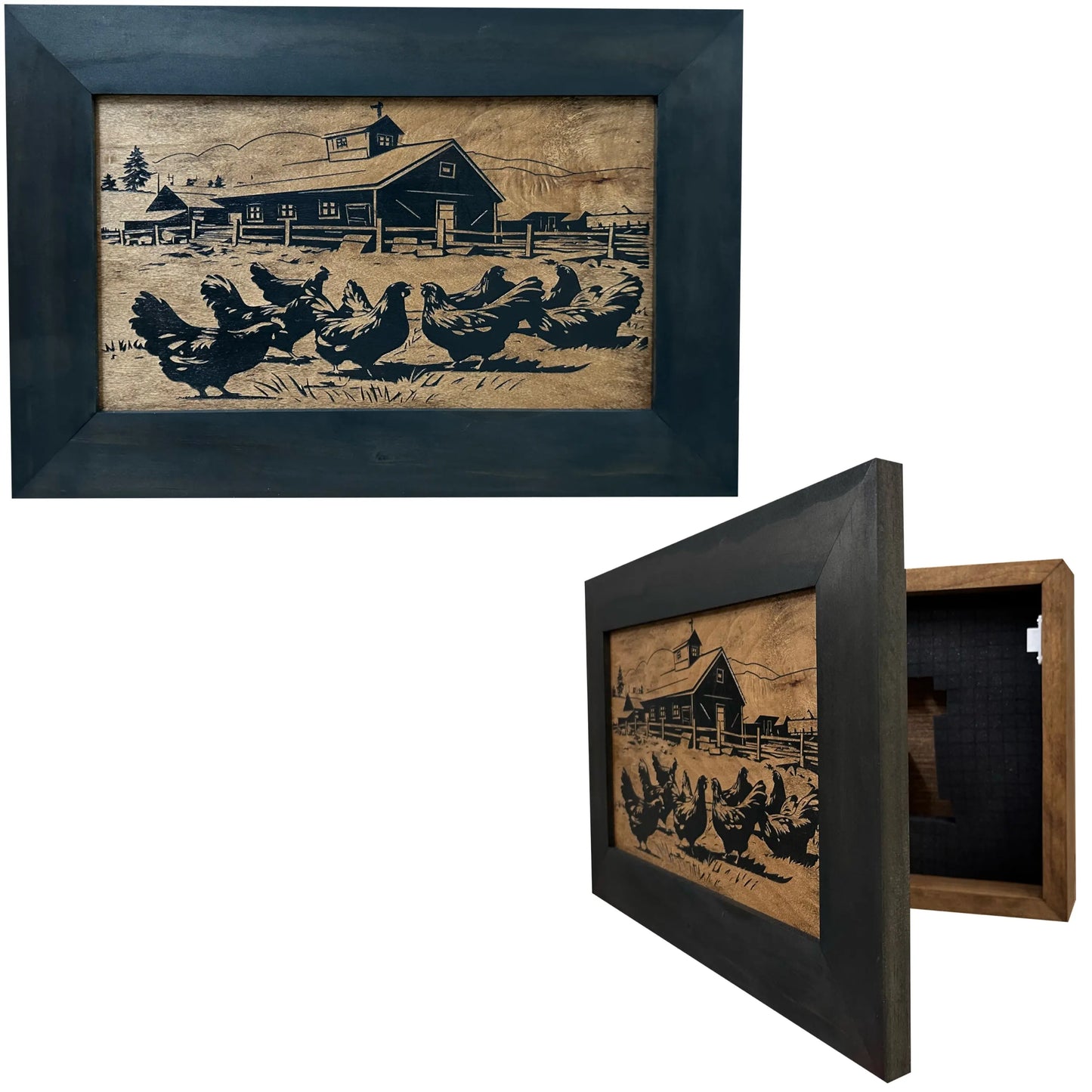 Chicken Farm Hidden Gun Safe - Handcrafted Gun Concealment Decor - Hidden Gun Shelf with Magnetic Lock for Quick Access - Hidden Wall Safe for Secure Storage - Made in USA Bellewood Designs