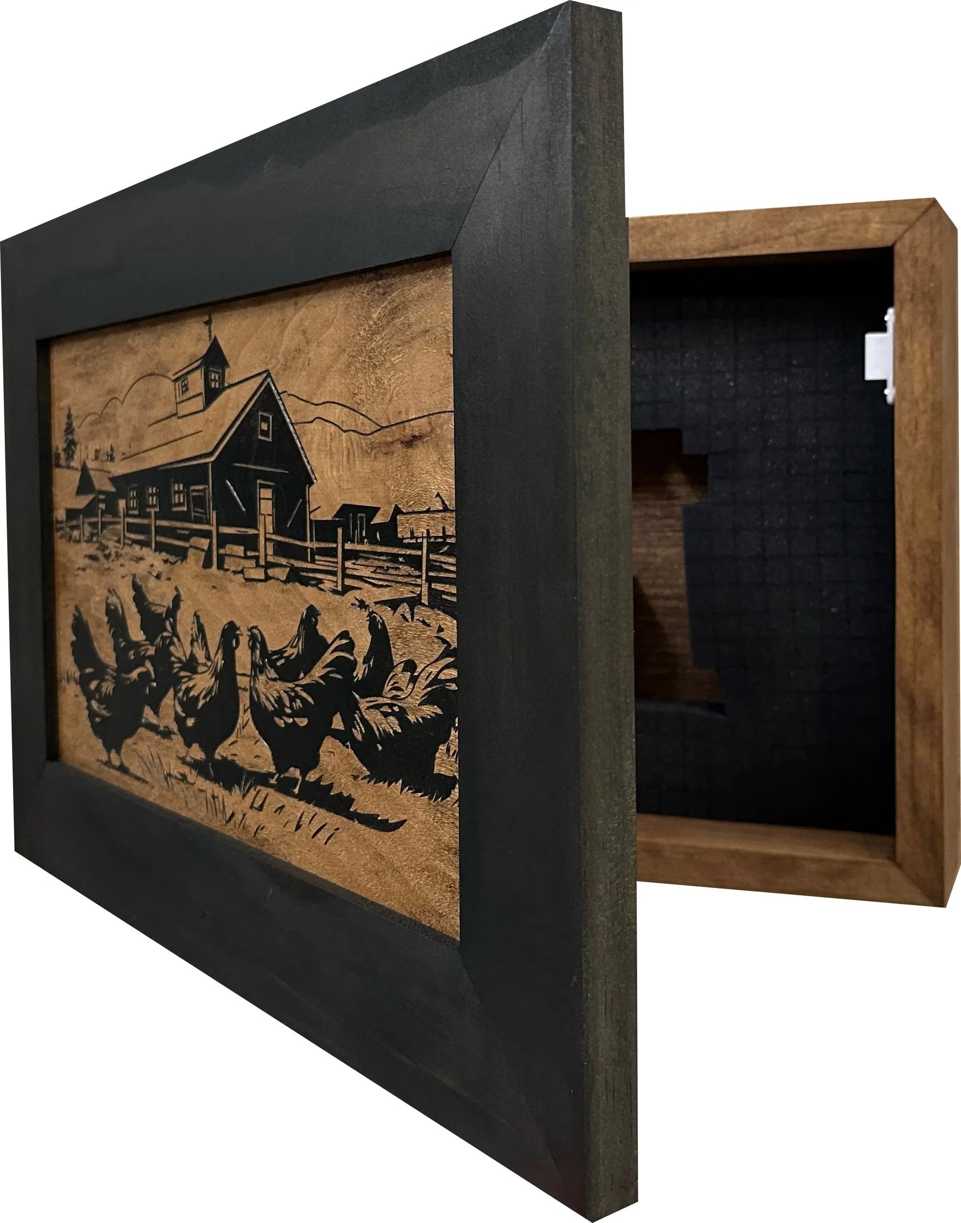 Chicken Farm Hidden Gun Safe - Handcrafted Gun Concealment Decor - Hidden Gun Shelf with Magnetic Lock for Quick Access - Hidden Wall Safe for Secure Storage - Made in USA Bellewood Designs
