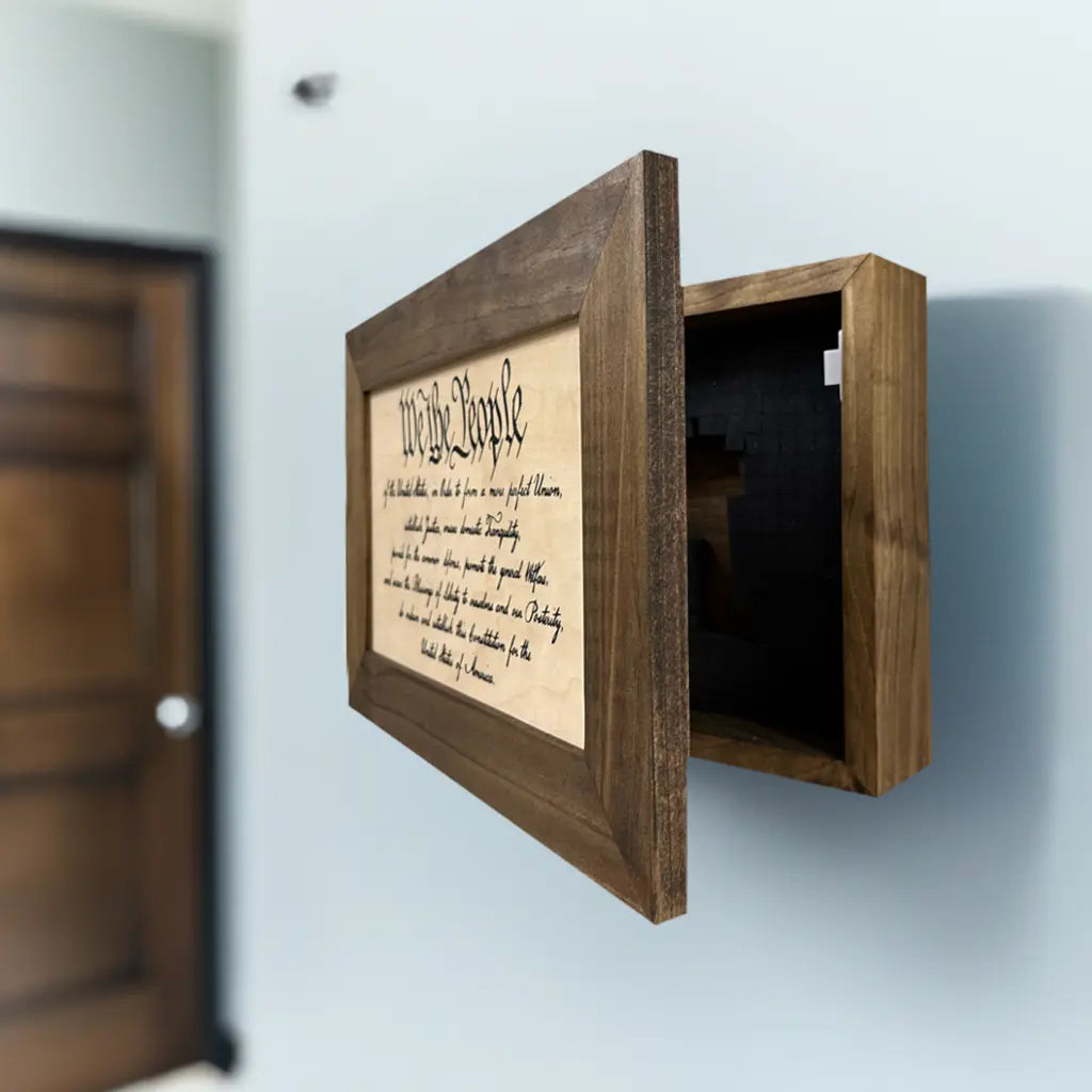 We The People Constitution Gun Concealment Furniture - Handcrafted Hidden Gun Storage Wall Decor - Hidden Safe Furniture with Magnetic Lock for Quick Access & Storage - Made in USA Bellewood Designs