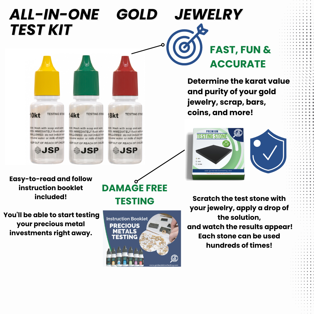 JSP 10k 14k 18k Gold Testing Acid Solutions Kit for Jewelry W/ Bamboo Storage Box
