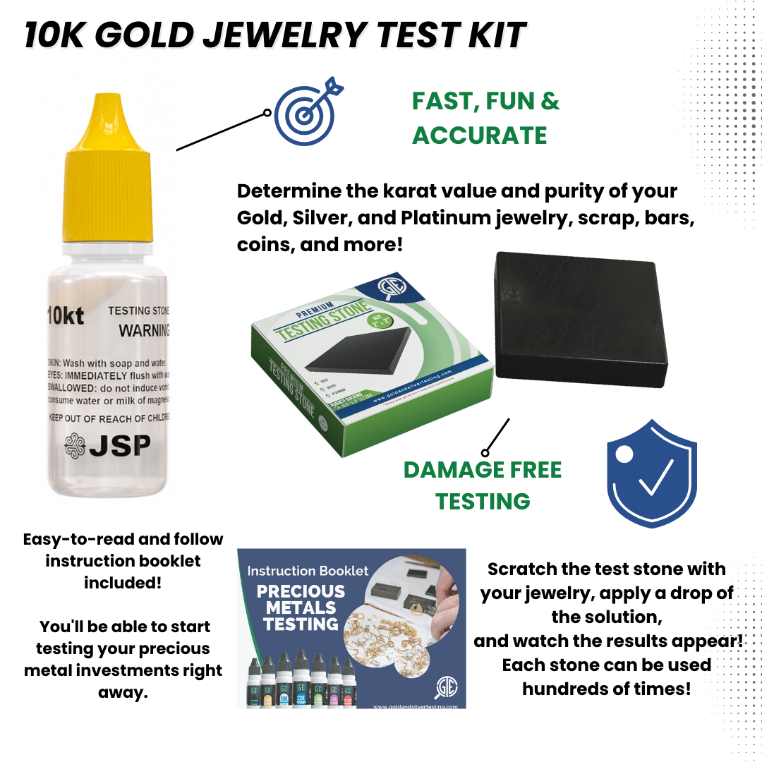 JSP 14K Gold Jewelry Acid Test Kit for Bars Coins Precious Metals w/ GTE Test Stone