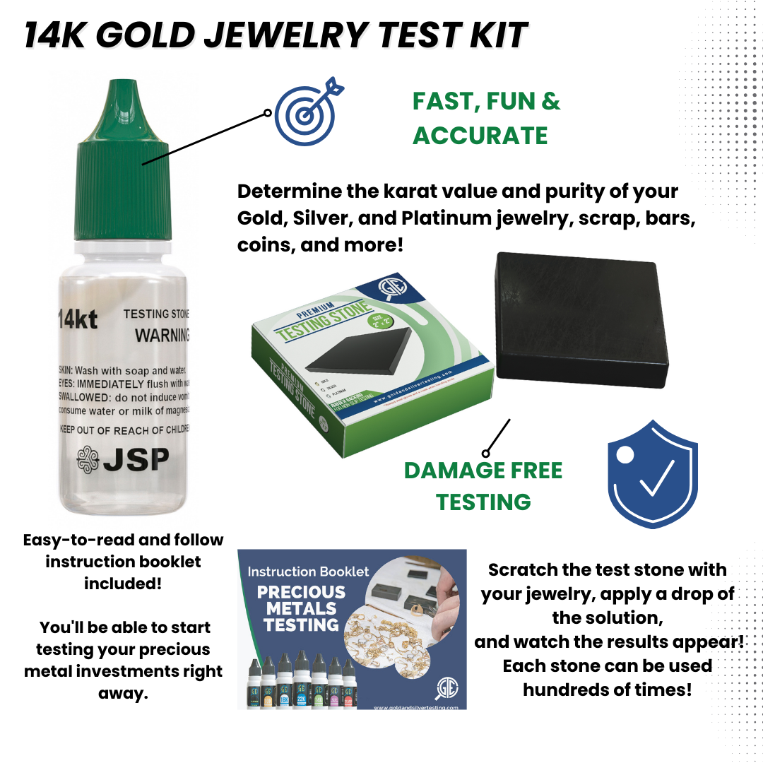 JSP 14K Gold Jewelry Acid Test Kit for Bars Coins Precious Metals w/ Test Stone