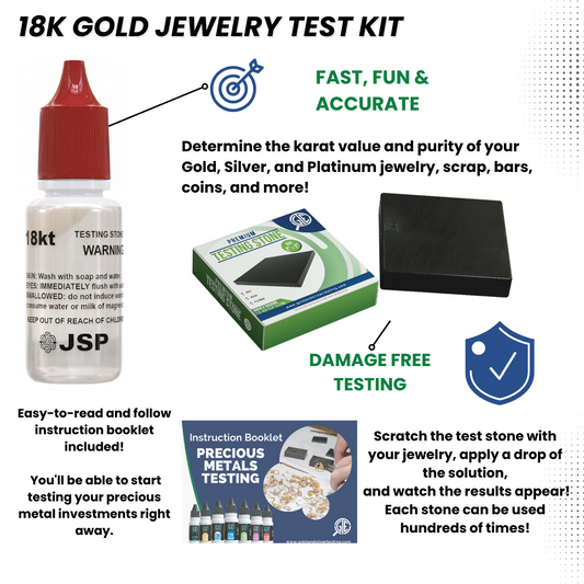 JSP 18K Gold Jewelry Acid Test Kit for Bars Coins Precious Metals w/ GTE Test Stone
