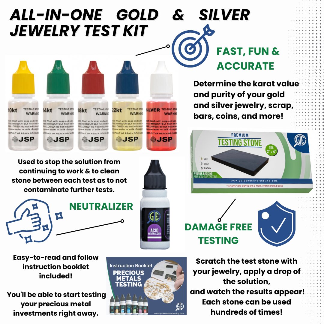 Grail Testing Kit JSP & GTE Gold Silver Jewelry Tester Appraisal Kit 10K 14K 18K 22K 24K ...
