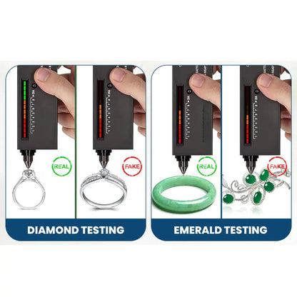 Front view of diamond and gemstone tester showcasing real and fake diamond and emerald testing with white background