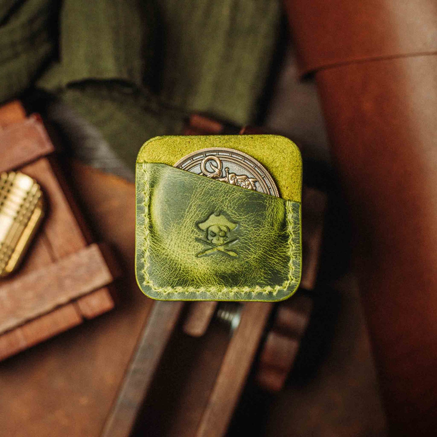 Pirate Goods Peso Pocket Coin Holder – Leather Challenge Coin Case for EDC