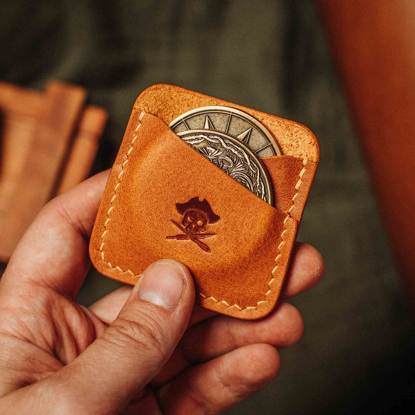 Pirate Goods Peso Pocket Duo Coin Holder – Leather Challenge Coin Case for Two Coins