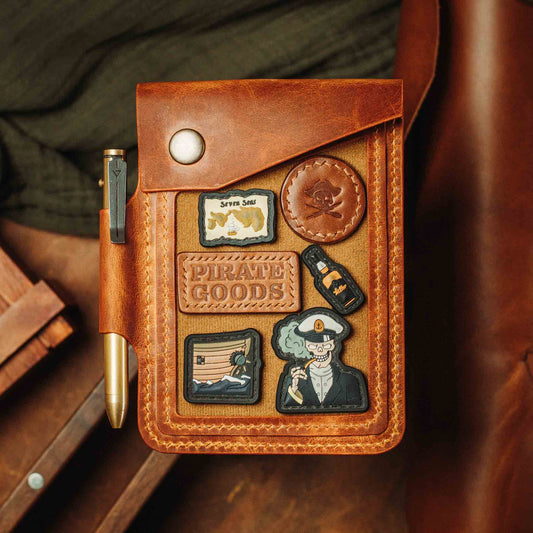 Field Notes Cover - Steersman | Leather Velcro Patch Display | EDC Journal Holder Pirate Goods