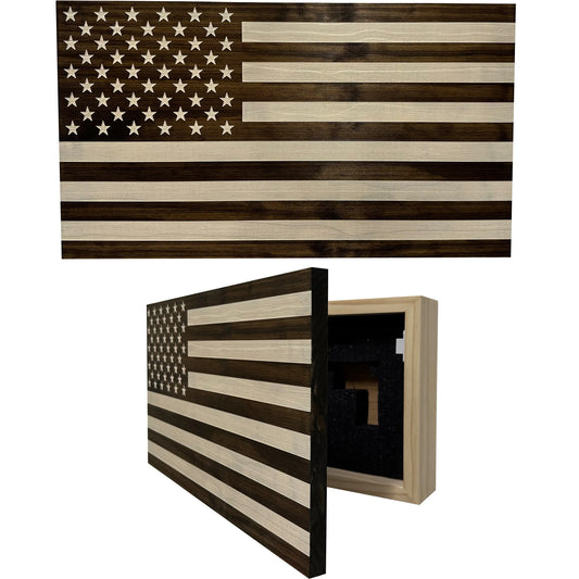 American Flag Decorative & Secure Wall-Mounted Gun Cabinet (Dark Walnut) Bellewood Designs
