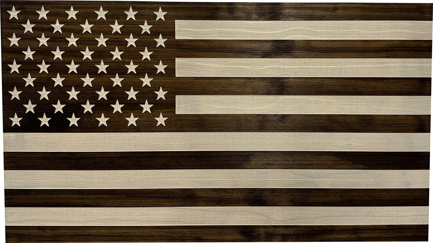 American Flag Decorative & Secure Wall-Mounted Gun Cabinet (Dark Walnut) Bellewood Designs