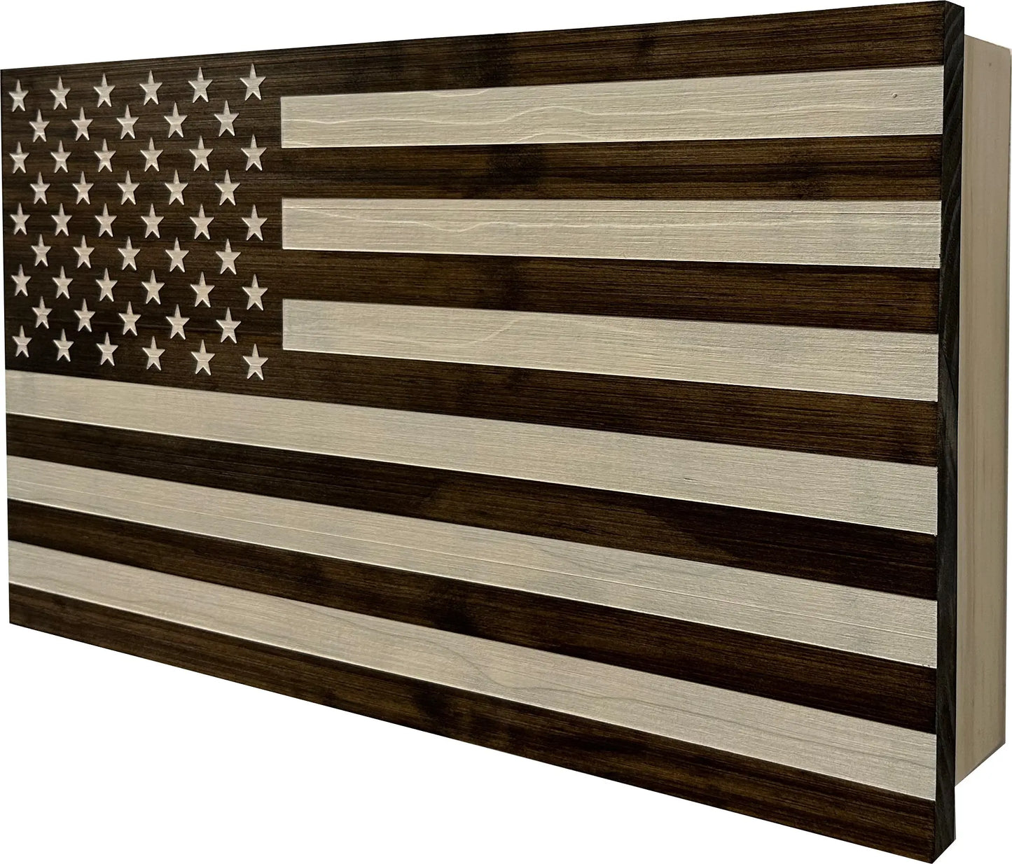 American Flag Decorative & Secure Wall-Mounted Gun Cabinet (Dark Walnut) Bellewood Designs