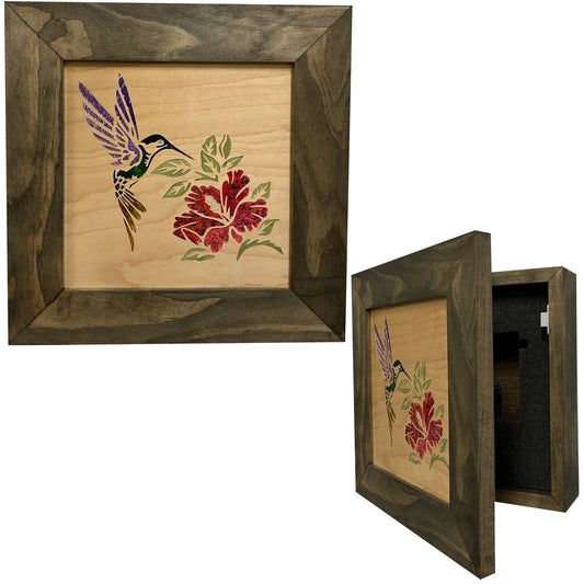 Decorative Wooden Gun Safe with Hummingbird and Hibiscus - GOLD TESTING EQUIPMENT