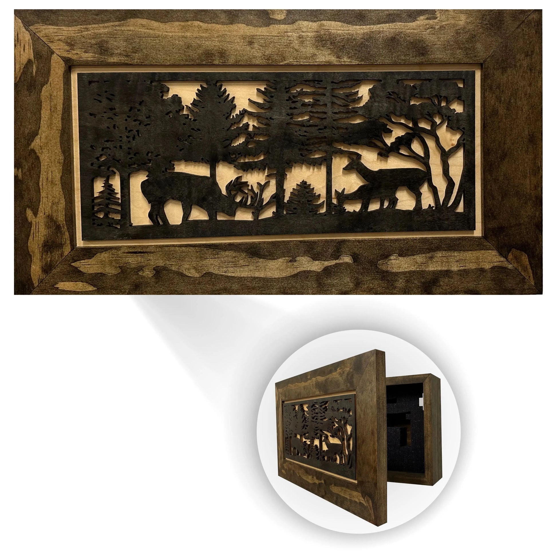 Hidden Gun Safe - Deer Scene Wall Gun Cabinet - Hidden Wall Storage - Wood Gun Cabinet - Handcrafted Gun Concealment Furniture - Hidden Gun Storage by Bellewood Designs Bellewood Designs