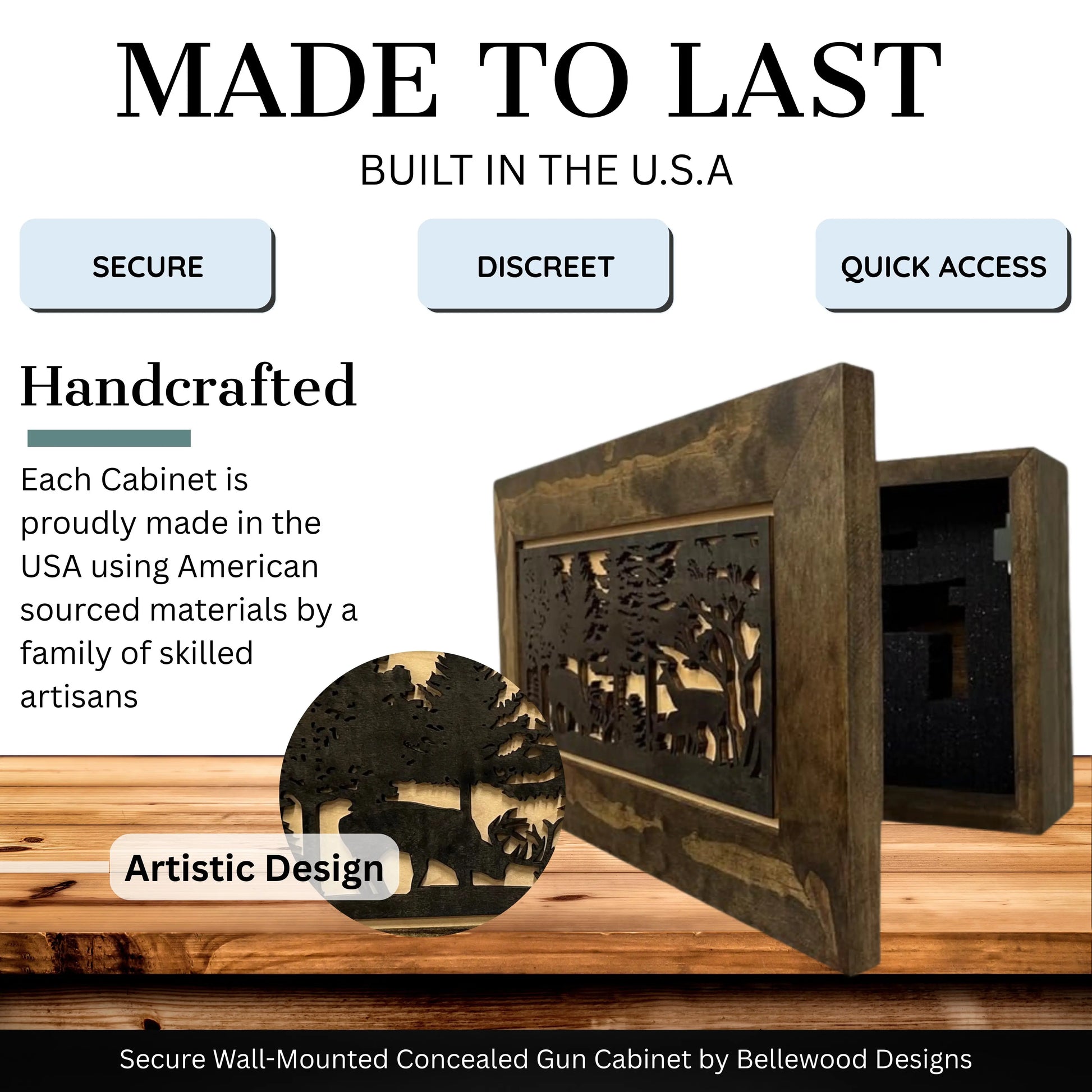 Hidden Gun Safe - Deer Scene Wall Gun Cabinet - Hidden Wall Storage - Wood Gun Cabinet - Handcrafted Gun Concealment Furniture - Hidden Gun Storage by Bellewood Designs Bellewood Designs