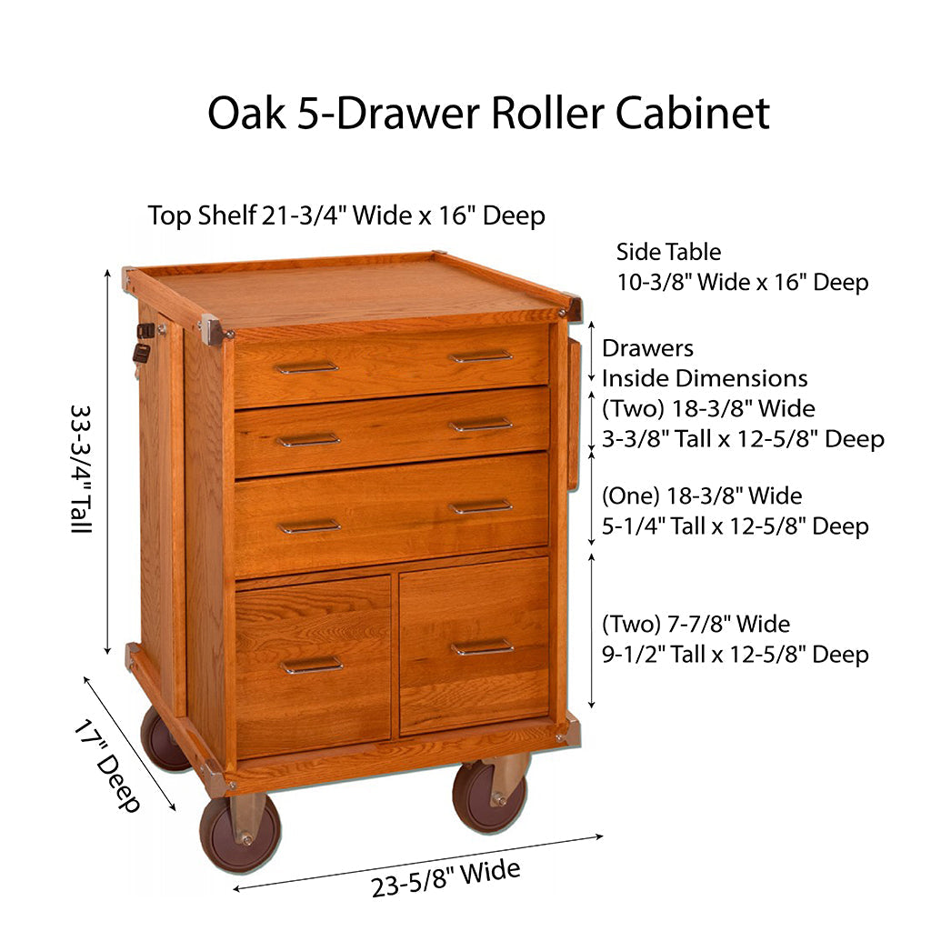 Dark Oak 5-Drawer Roller Cabinet GI-R20-D - Gerstner International